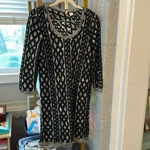 Anthropologie Moth Black Knit 3/4 Sleeve Knit Dress Petite Size Small